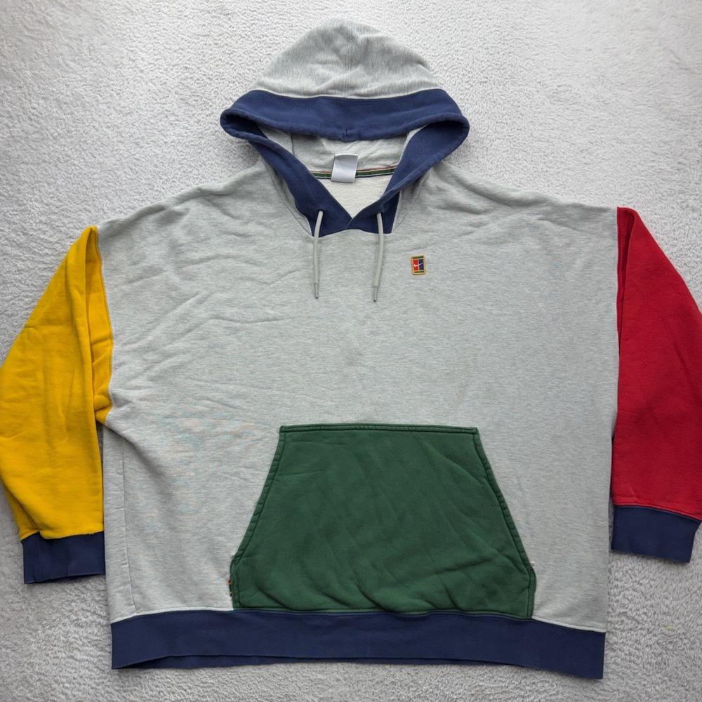Nike Court Heritage Colorblock Hoodie Mens XXL Grey Yellow Red Green Loose Fit